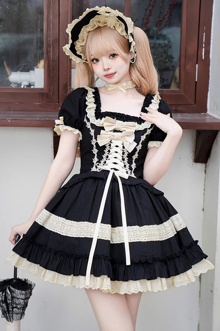 Black Chapter Seventh Night Short Sleeves Multi-layer Ruffle Bowknot Sweet Lolita Dress - Product - 7
