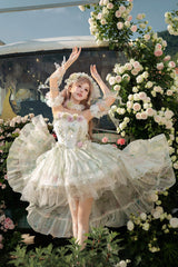 Green [Spring Rose] Sleeveless Multi-Layered Bowknot Lace-Up Fishbone Sweet Lolita Jsk Dress - Product - 5