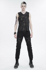 Black Personalized Print Big Pocket Buckle Men's Punk Tank Top - Product - 2