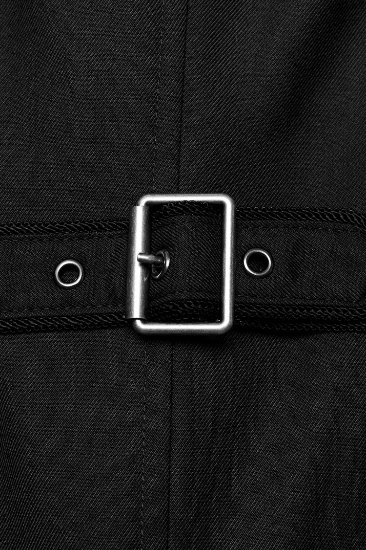 Black Stand Collar Slim Big-Pocket Men's Gothic Coat - Product - 9