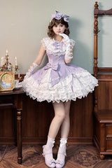 Purple [Miss Tsundere] Sleeveless Multi-Layered Ruffle Bowknot Lace Asymmetric Sweet Princess Lolita Dress - Product - 11