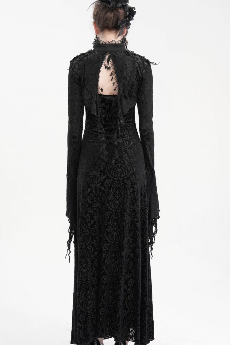 Black Stand Collar Long Sleeves Lace Tassels Women's Gothic Cape - Product - 5