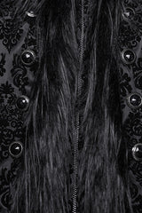 Black Stand Collar Long Sleeves Jacquard Print Stitching Hooded Women's Gothic Coat - Product - 7