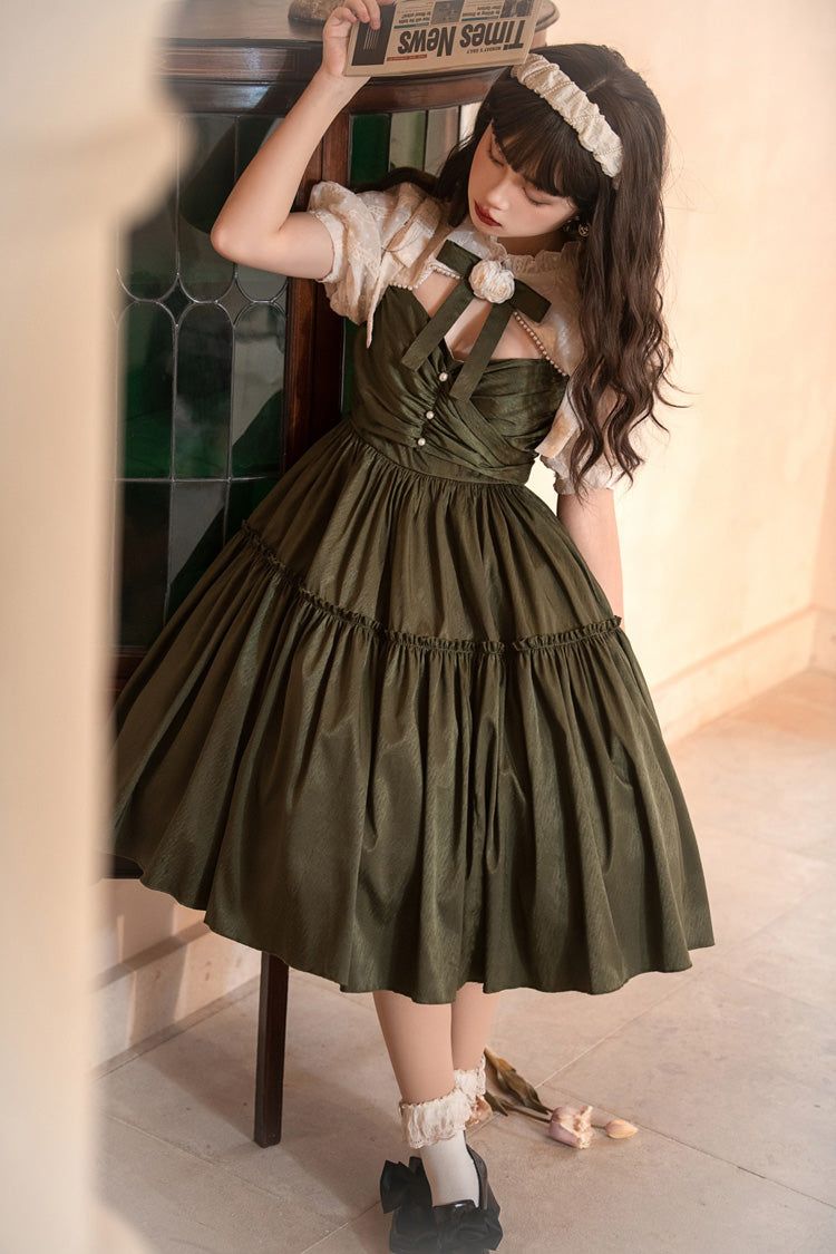 Dark Green Noble Retro Elegant Country Poetry Classic Lolita Dress - Product - 8