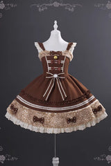 Brown [Hazelnut Moose] Sleeveless Ruffled Bow Plush Sweet Jsk Dress - Product - 3
