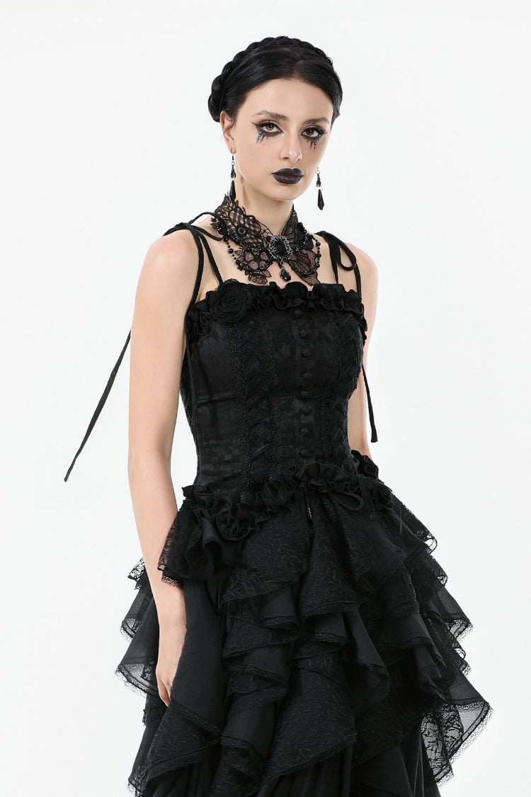 Black Floral Jacquard Lace-Up Women's Gothic Elegant Bustier - Product - 5