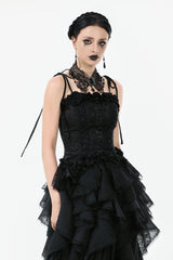 Black Floral Jacquard Lace-Up Women's Gothic Elegant Bustier - Product - 5