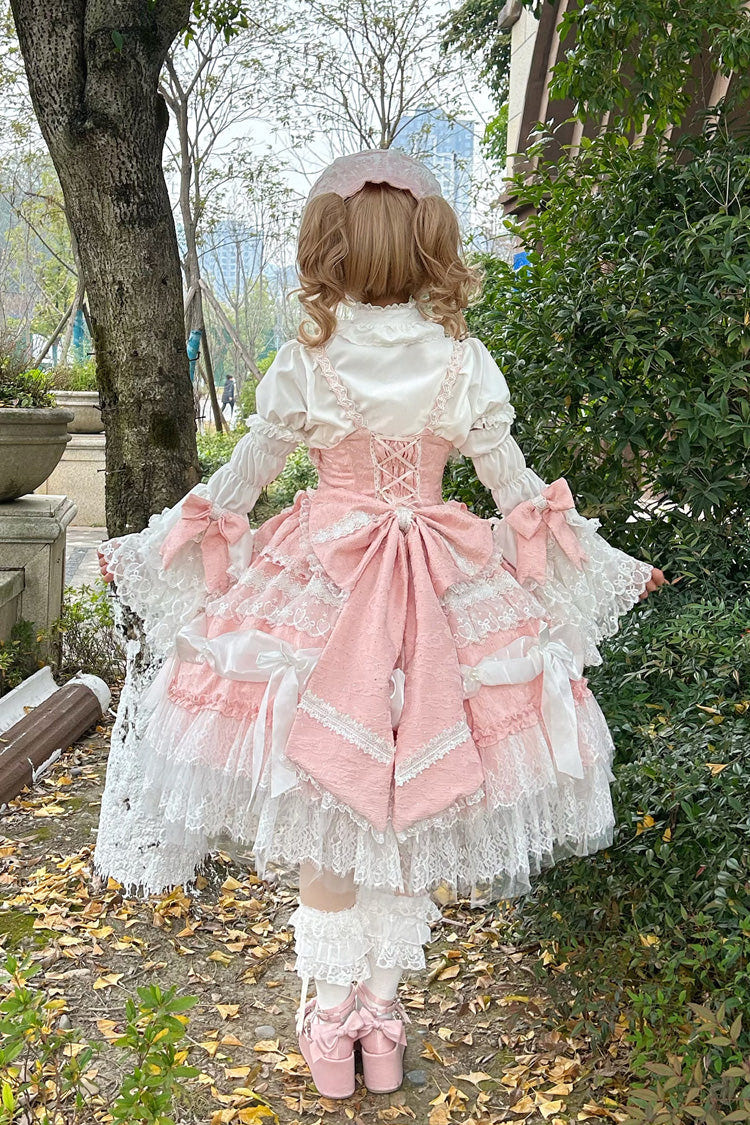 Pink Sleeveless Multi-Layered Ruffle Bowknot Lace Sweet Plus Size Lolita Jsk Dress - Product - 4