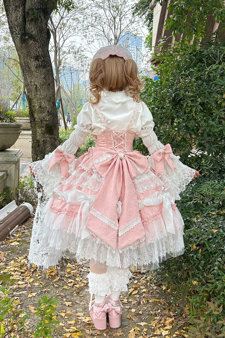 Pink Sleeveless Multi-Layered Ruffle Bowknot Lace Sweet Plus Size Lolita Jsk Dress - Product - 4