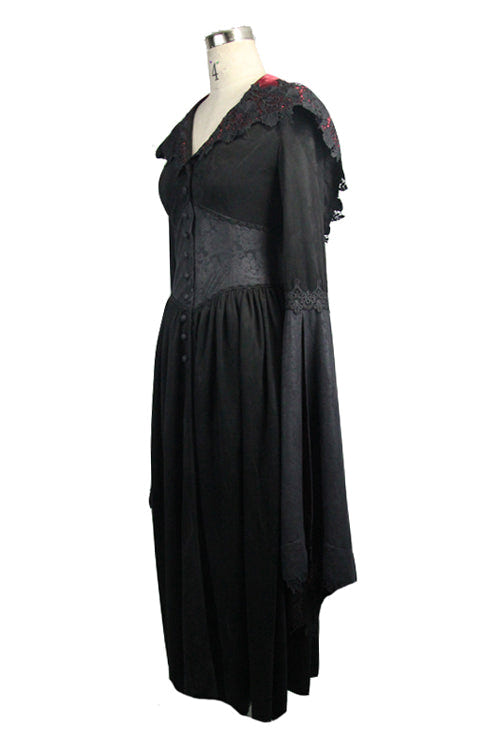 Gothic Black Pointed Hat Velveteen Floral Tunic Womens Coats - Product - 5