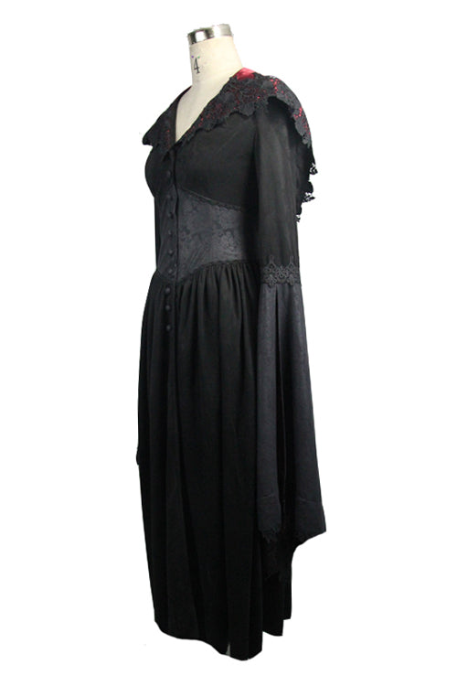 Gothic Black Pointed Hat Velveteen Floral Tunic Womens Coats - Product - 5