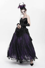 Black/Purple Floral Embroidered Beaded Women's Gothic Long Skirt - Product - 15