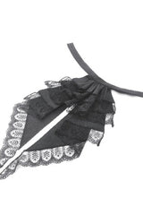 Black Point Lapel Collar Short Puff Sleeves Women's Gothic Blouse with Removable Rosette Cravat - Product - 16