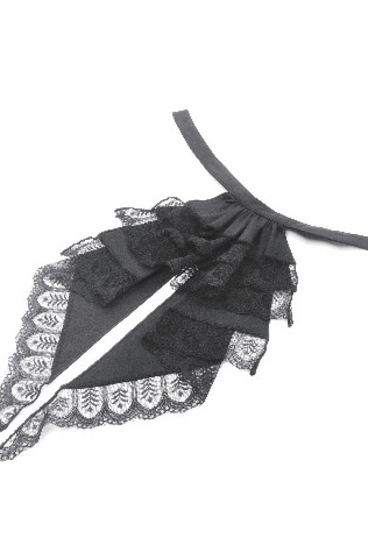 Black Point Lapel Collar Short Puff Sleeves Women's Gothic Blouse with Removable Rosette Cravat - Product - 16