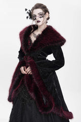 Red Long Sleeves Floral Embroidery Women's Gothic Fluffy Coat - Red - 1