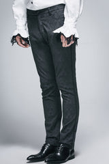 Black Side Braided Strap Gothic Jacquard Trousers - Product - 3