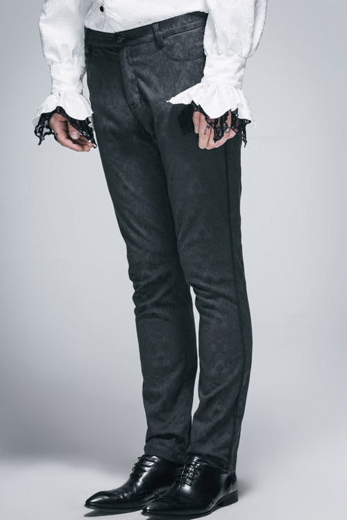 Black Side Braided Strap Gothic Jacquard Trousers - Product - 3