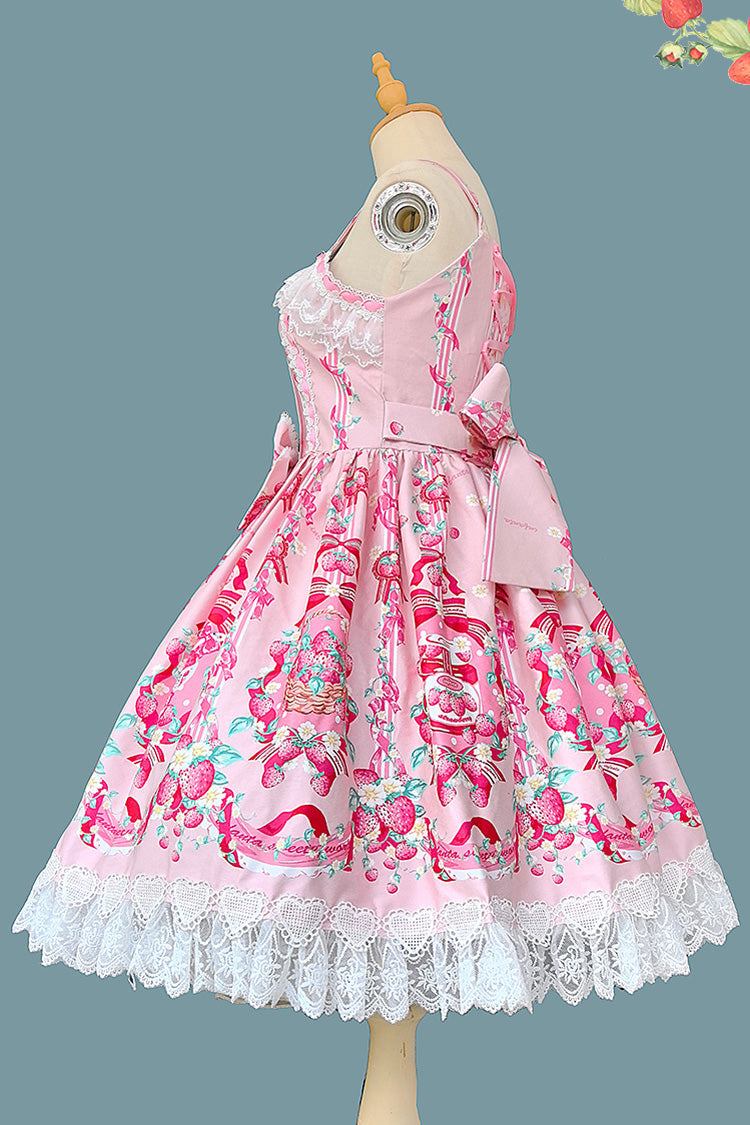 [Strawberry Chef] Sleeveless Print Bowknot Lace Sweet Lolita Jsk Dress 4 Colors - Product - 4