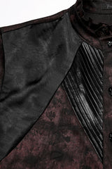 Black/Red Stand Collar Long Sleeves Ruffle Pleated Men's Gothic Blouse - Product - 7