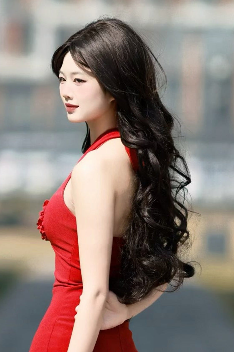Ins Style Sweet Lolita Curtain Bangs Long Curly Wig 2 Colors - Product - 5