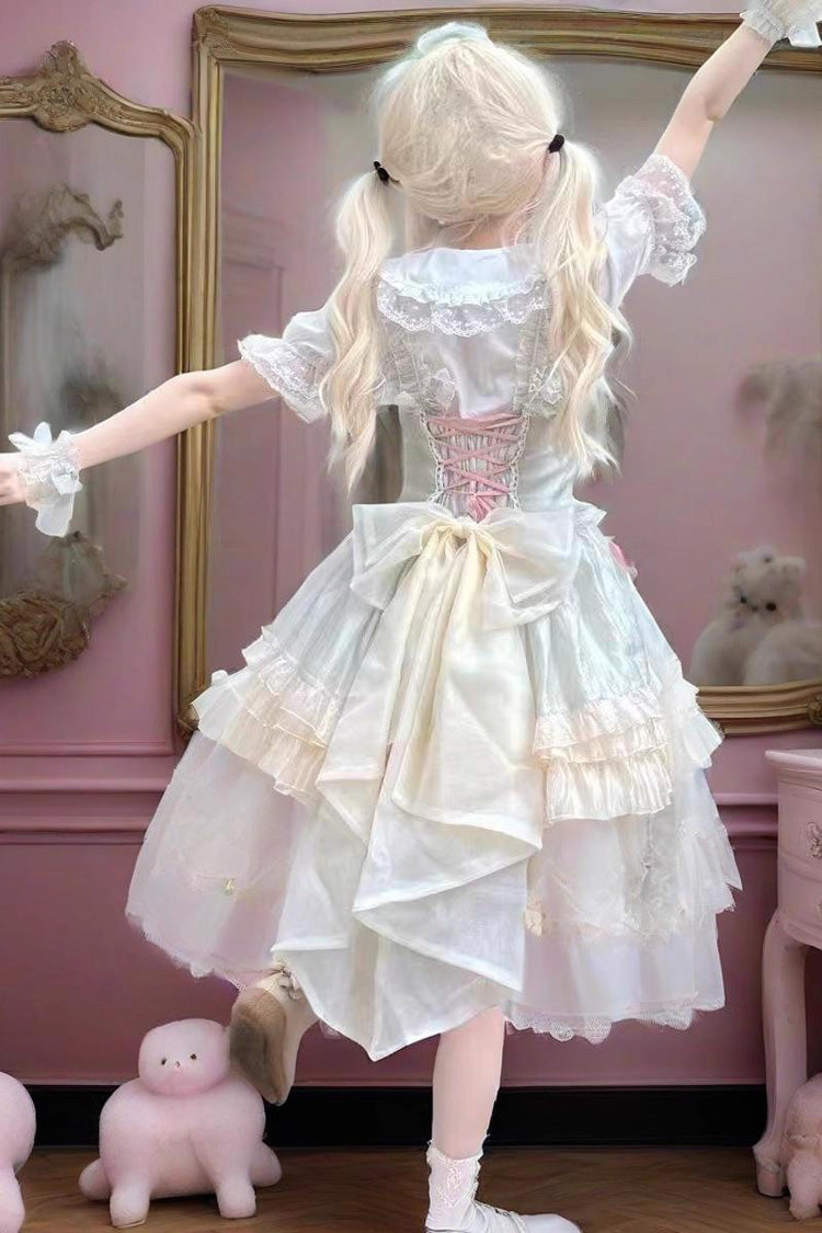 Green [Camellia Love] Sleeveless Triple-Layered Ruffle Bowknot Lace Sweet Princess Lolita Jsk Dress - Product - 2