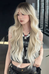 Black/Gold Ombre Sweet Lolita Natural Fluffy Long Big Wavy Wig with Curtain Bangs - Product - 2