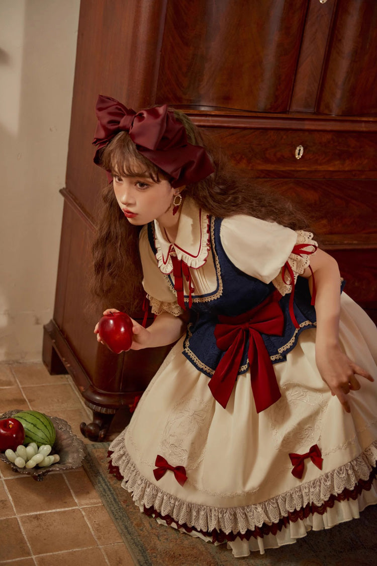 Multi-Color Snow White Lapel Collar Ruffle Short Sleeves Sweet Lolita Dress - Product - 7