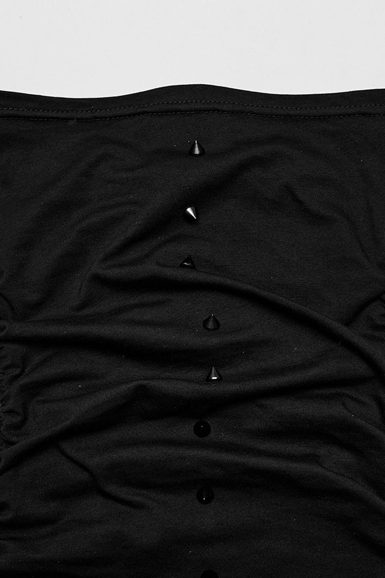 Black Long Sleeves Rivet Mesh Men's Punk Blouse with Undetachable Mask - Product - 6