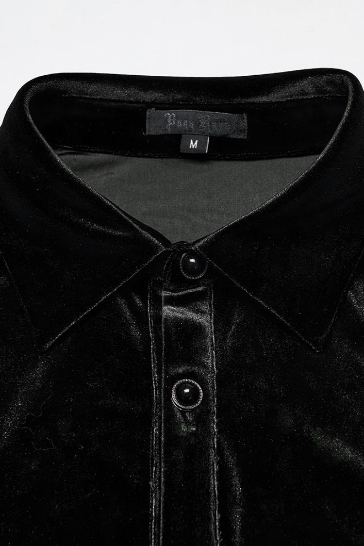 Black Lapel Collar Long Puff Sleeves Men's Gothic Blouse - Product - 5