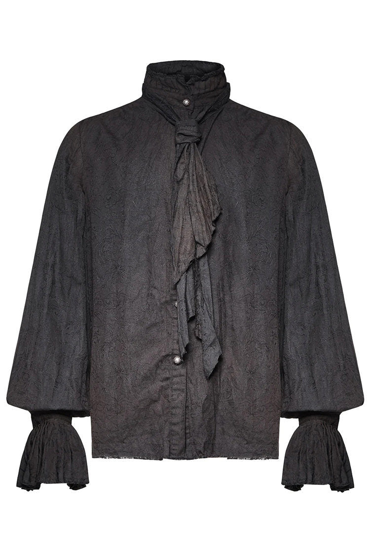 Black Long Lantern Sleeves Retro Metal Button Mens Steampunk Tie Shirt - Product - 6