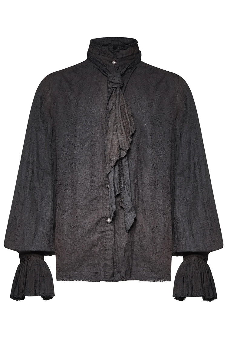Black Long Lantern Sleeves Retro Metal Button Mens Steampunk Tie Shirt - Product - 6