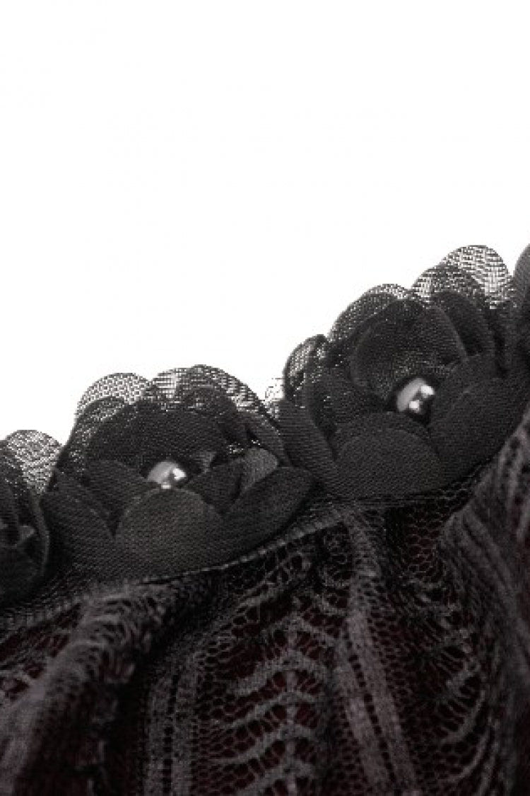 Black Ruffled Doll Collar Short Puff Sleeves Lace-Up Women's Gothic Princess Velvet Cape - Product - 14