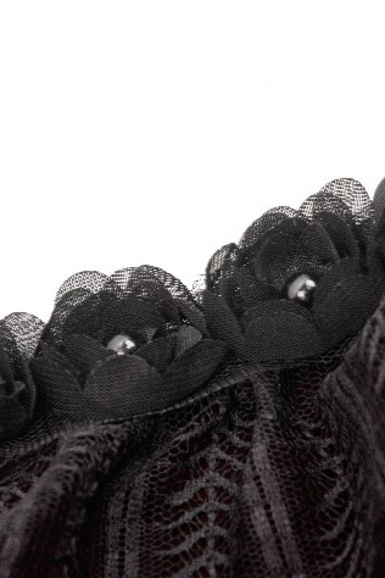 Black Ruffled Doll Collar Short Puff Sleeves Lace-Up Women's Gothic Princess Velvet Cape - Product - 14
