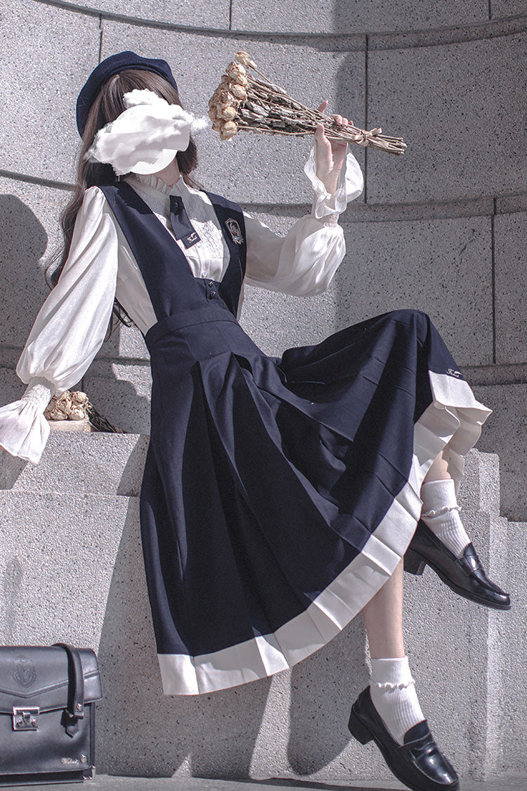 Blue Sleeveless Classic College Style Elegant Lolita Jumper Dress - Product - 10