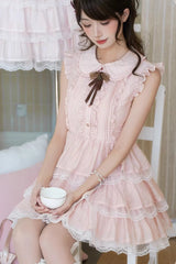 Pink Doll Collar Triple-Layered Ruffled Bow Lace Sweet Lolita Dress - Product - 10