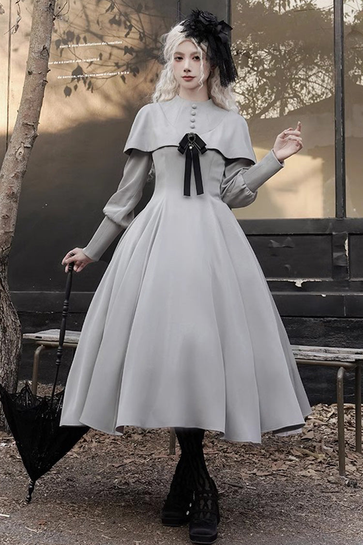 Grey [Thirteenth Evening] Long Sleeves Slim Gothic Elegant Lolita Dress - Grey - 1