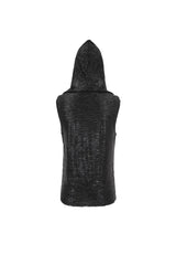 Black Strappy Mesh Splice Men's Punk Vest With Hood - Product - 10