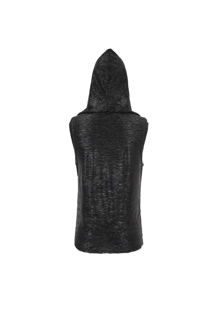Black Strappy Mesh Splice Men's Punk Vest With Hood - Product - 10