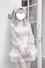 [Rose Bible] Long Sleeves Triple-Layered Multi-Layered Jacquard Ruffled Lace-Up Gothic Jirai Kei Japanese Blouse and Pumpkin Shorts Set 2 Colors - Product - 8