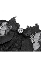 Black Stand Collar Short Puff Sleeves Sheer Lace Lace-Up Women's Gothic Blouse with Detachable Bowknot - Product - 15