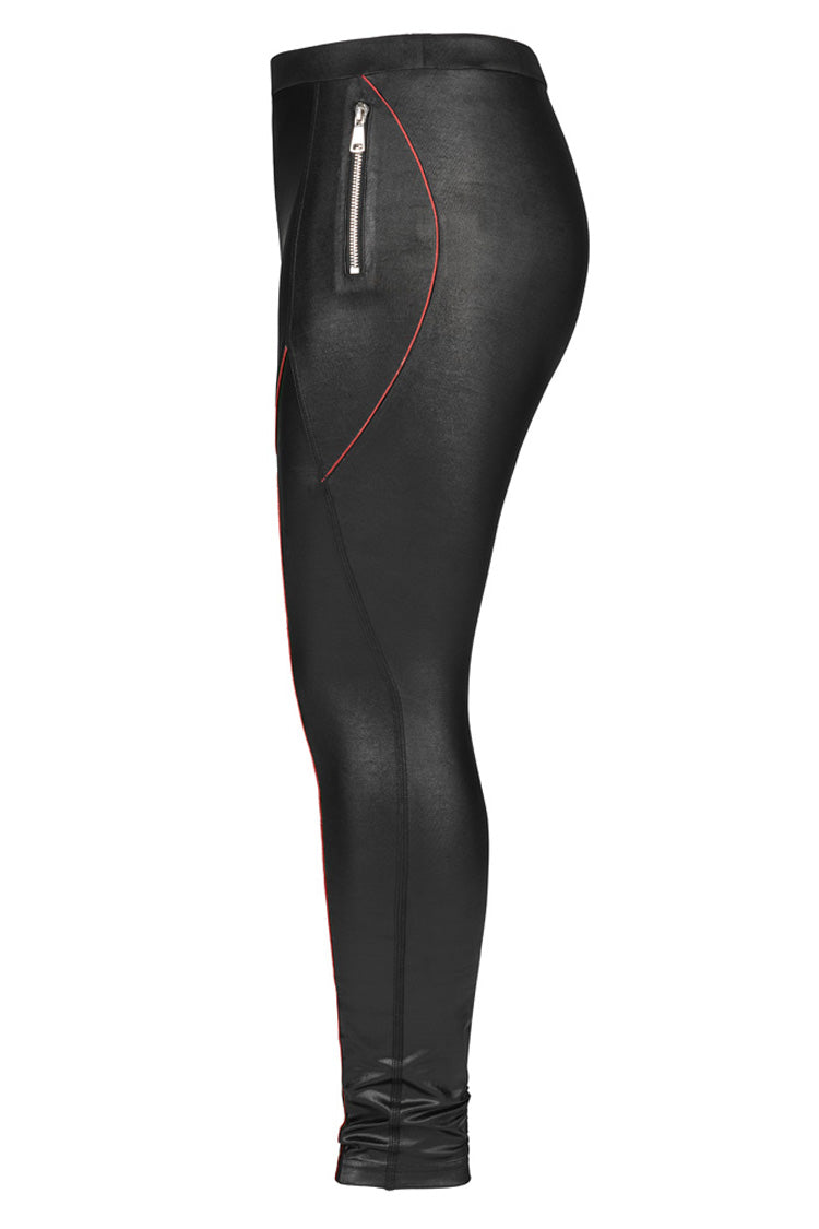 Red/Black Slim Side Zipper Elastic Fashion Hip-Lifting Thin Punk Women's Leggings - Product - 6