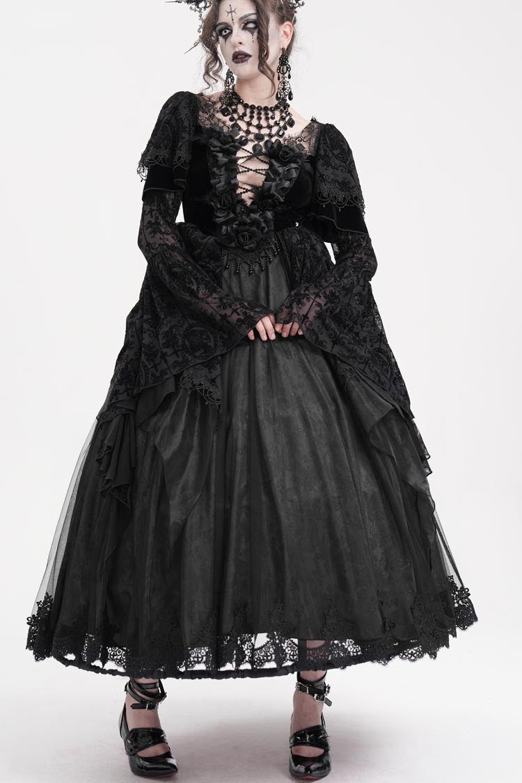 Black Crochet Long Sleeves Hanayome Lace Women's Gothic Dress - Product - 2