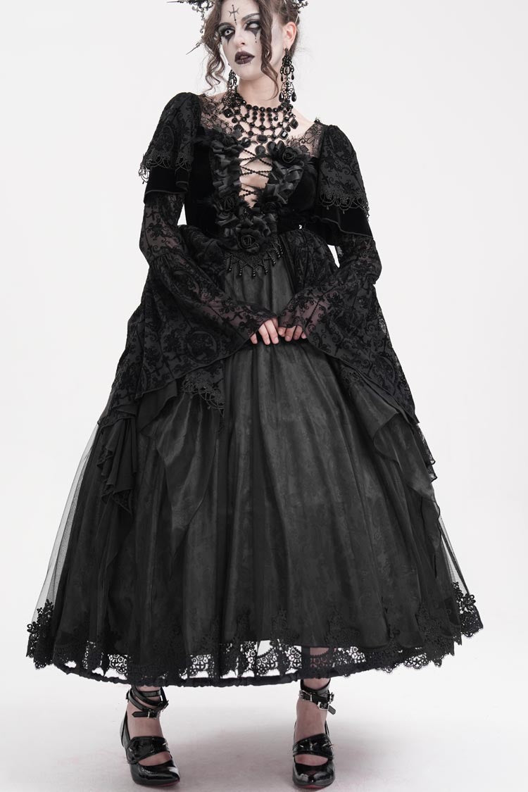 Black Crochet Long Sleeves Hanayome Lace Women's Gothic Dress - Product - 2