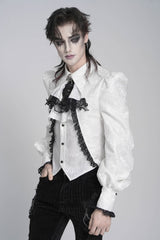 White Lapel Collar Long Sleeves Jacquard Swallow-tailed Lace Men's Gothic Palace Shirt - Product - 11