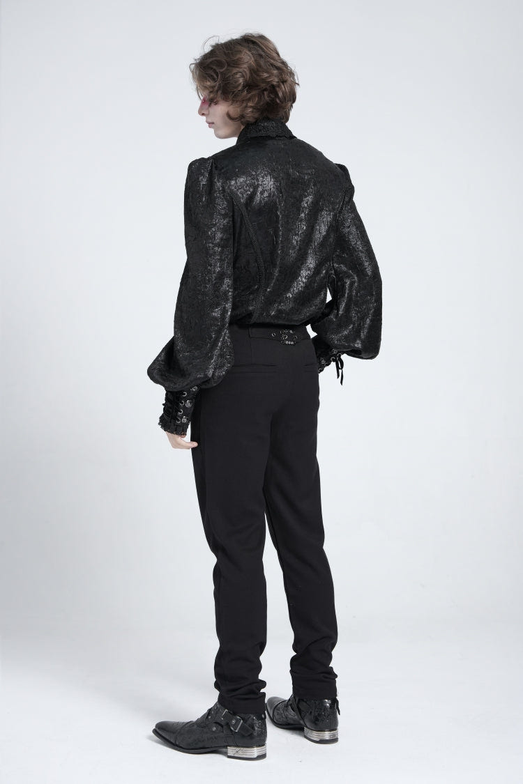 Black Long Puff Sleeves Jacquard Lace Men's Gothic Blouse - Product - 9