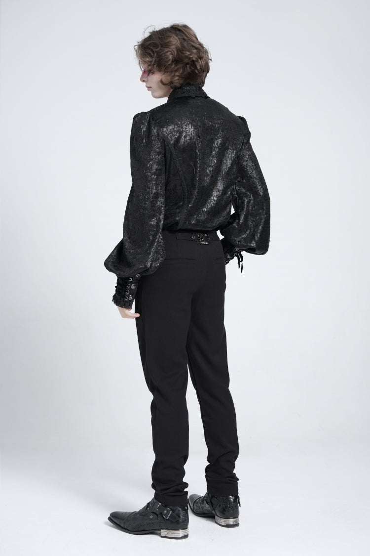 Black Long Puff Sleeves Jacquard Lace Men's Gothic Blouse - Product - 9