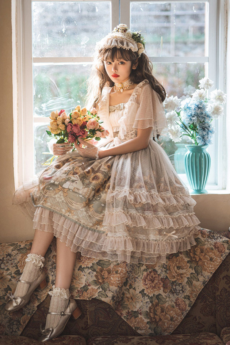 Multi-Color Sleeveless Sunflower Print Elegant and Sweet Lolita Jsk Dress - Product - 11