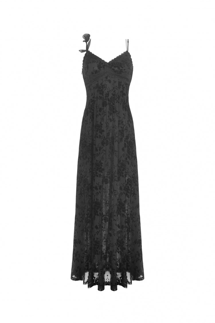 Black Sleeveless Lace Lace-Up Women's Gothic Maxi Rose Slip Dress - Product - 3