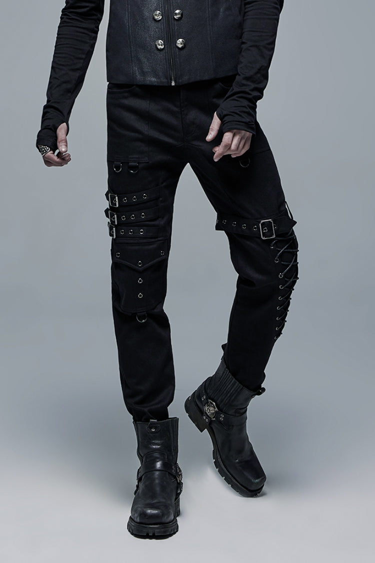 Multi Pockets Buckles Detachable Men's Steampunk Pants 2 Colors - Black - 8