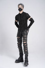 Black Ripped Rivet Men's Punk Pants with Chain - Product - 8